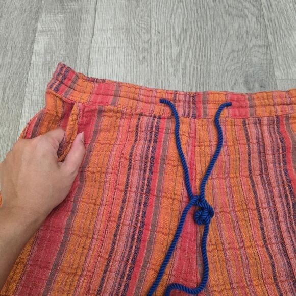 Sundance Artisan Striped Cotton Pants M Boho Drawstring Wide Leg Resort Cruise - Picture 3 of 10